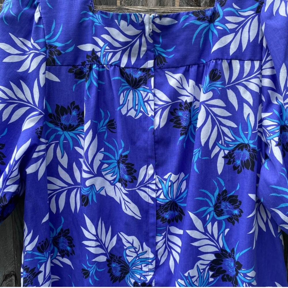 Vintage Y Not Hawaii Made in USA Floral Mumu Puff Sleeve Ruffle Hem Sz L - Picture 10 of 11